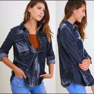 Umgee-Crushed Velvet Button Down Long Sleeve